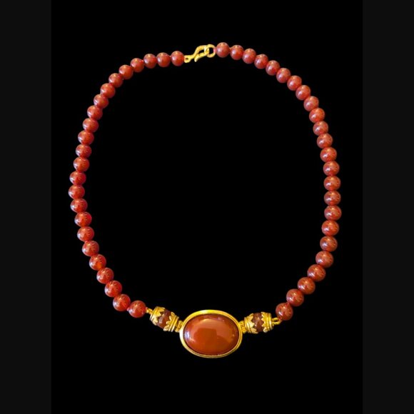 Museum Of Modern Art 24k Gold Plated Carnelian Late Hellenistic 18" Necklace - Picture 1 of 8